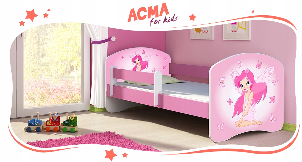 Łóżko dziecięce 140X70 + materac RÓŻOWE ACMA Bohater inny