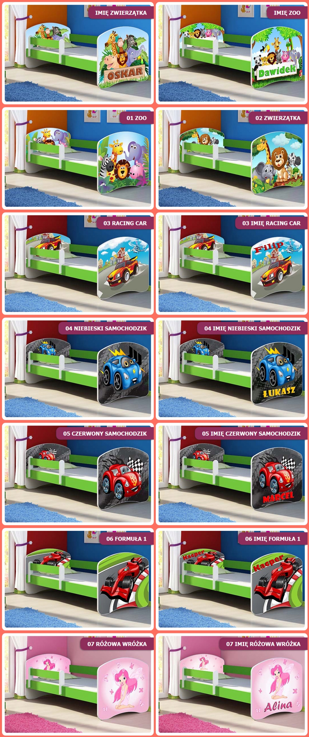 Łóżko dziecięce 180X80 + materac ZIELONE ACMA Kolekcja ACMA II