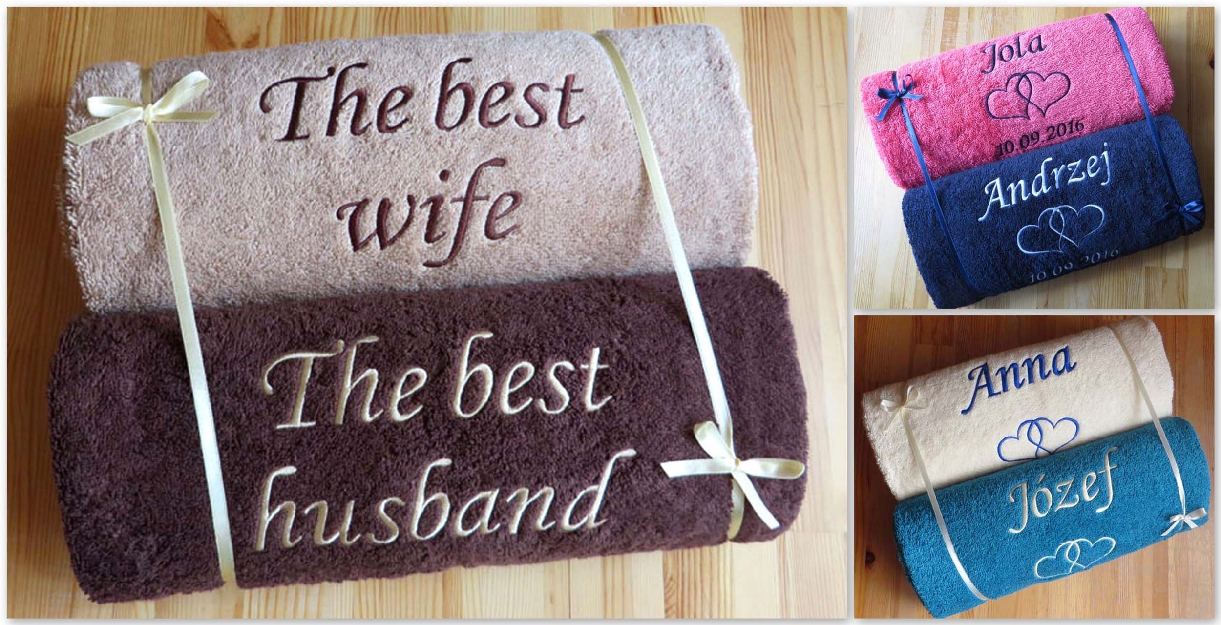 Ręczniki z DEDYKACJĄ haft PREZENT na rocznicę ŚLUB Kod producenta komplet 2 z napis imię wesele