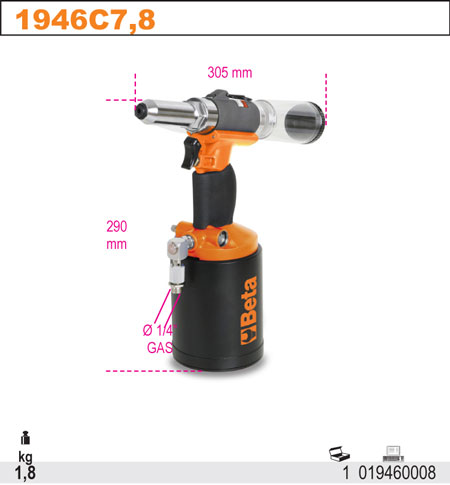 ПНЕВМАТИЧЕСКИЙ КЛЕПАЛЬЩИК INOX МЕДЬ БЕТА 1946C/7.8