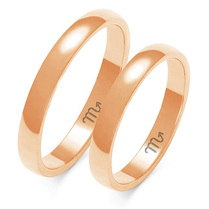 Zlaté 14K Půlkulaté Snubní Prsteny Čočka A-101C