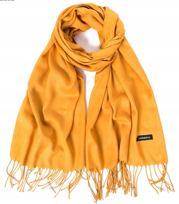 DUŻY SZAL szalik kaszmirowy KASZMIR MUSZTARDOWY Marka inna