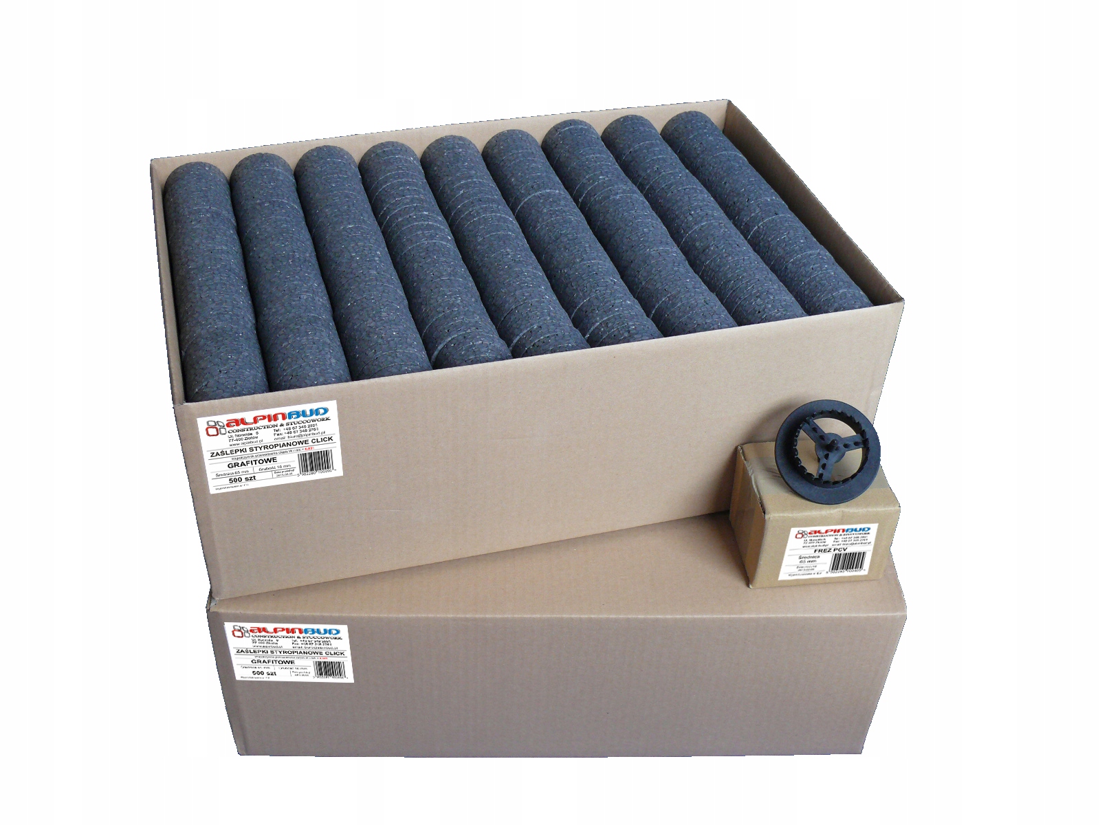 Polystyrenové krytky grafitové Zátky 67 mm 500 ks Fréza Bonus