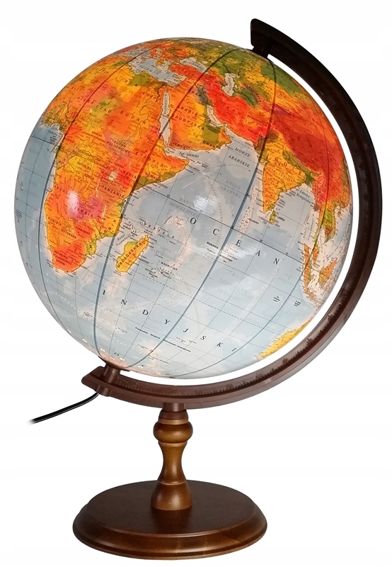 Globus 320mm PODŚWIETLANY 2w1 CIEMNA STOPKA - DREWNO - LED - Produkt Polski Bohater brak