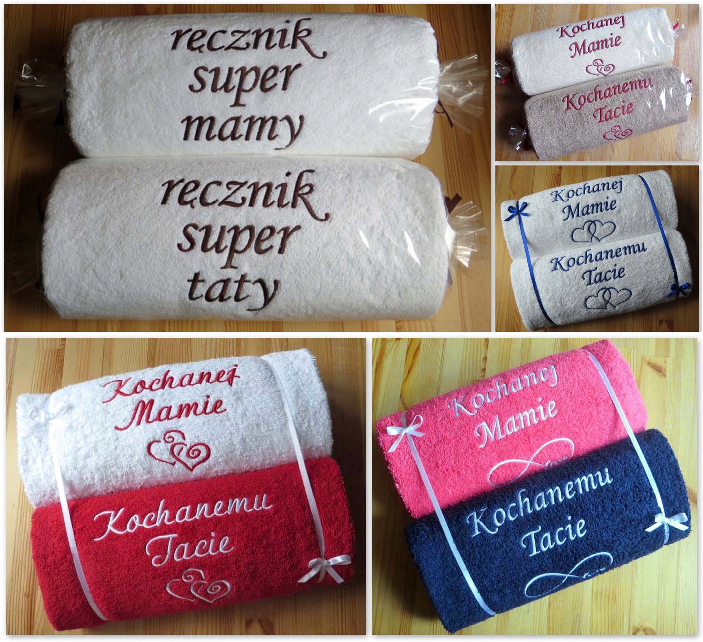 GRUBY DUŻY ręcznik z HAFTEM prezent DLA MAMY TATY Marka Szydełkowa Kraina