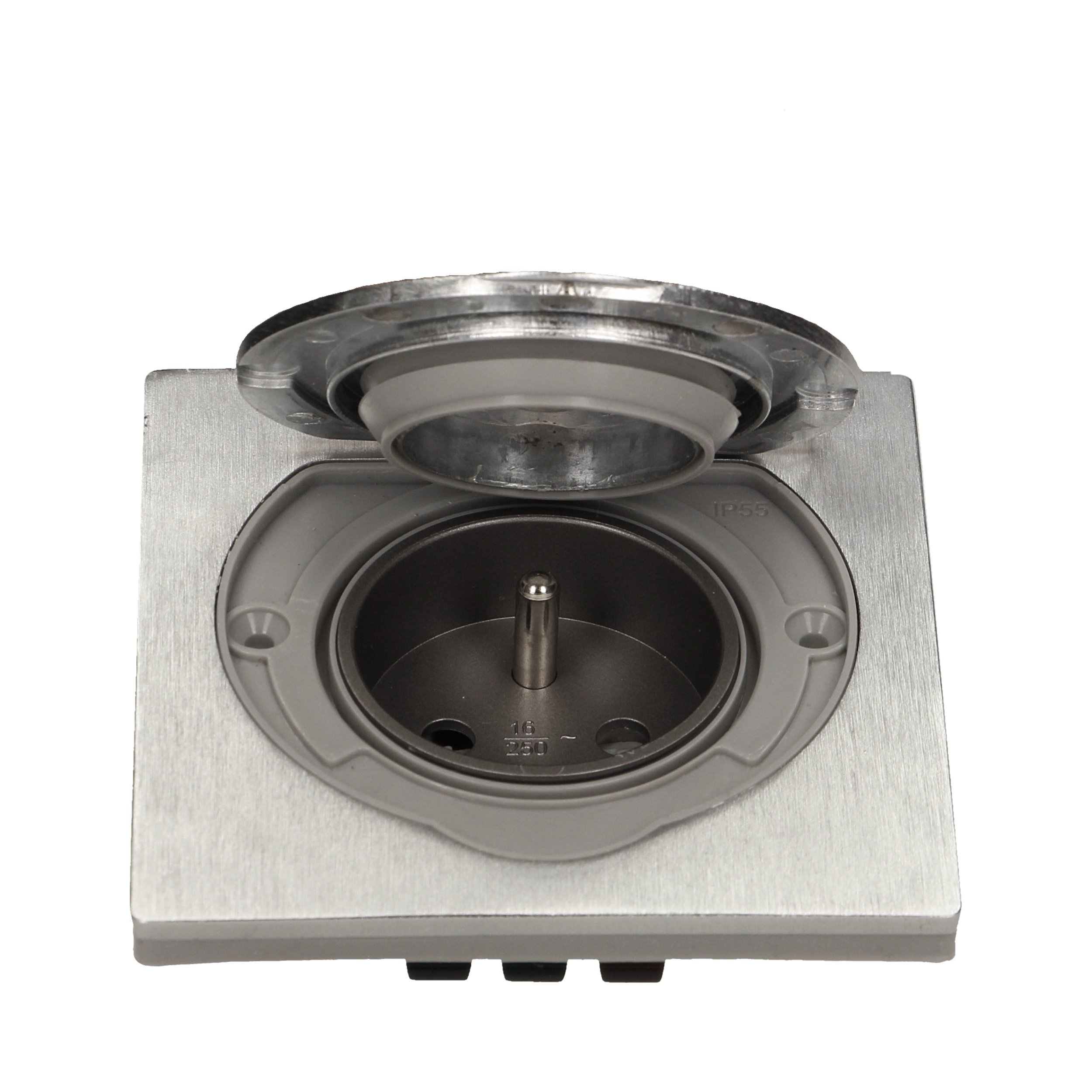 Jednotlivá podomítková zásuvka francouzského typu IP55 nerezová ocel OR-AE-1397