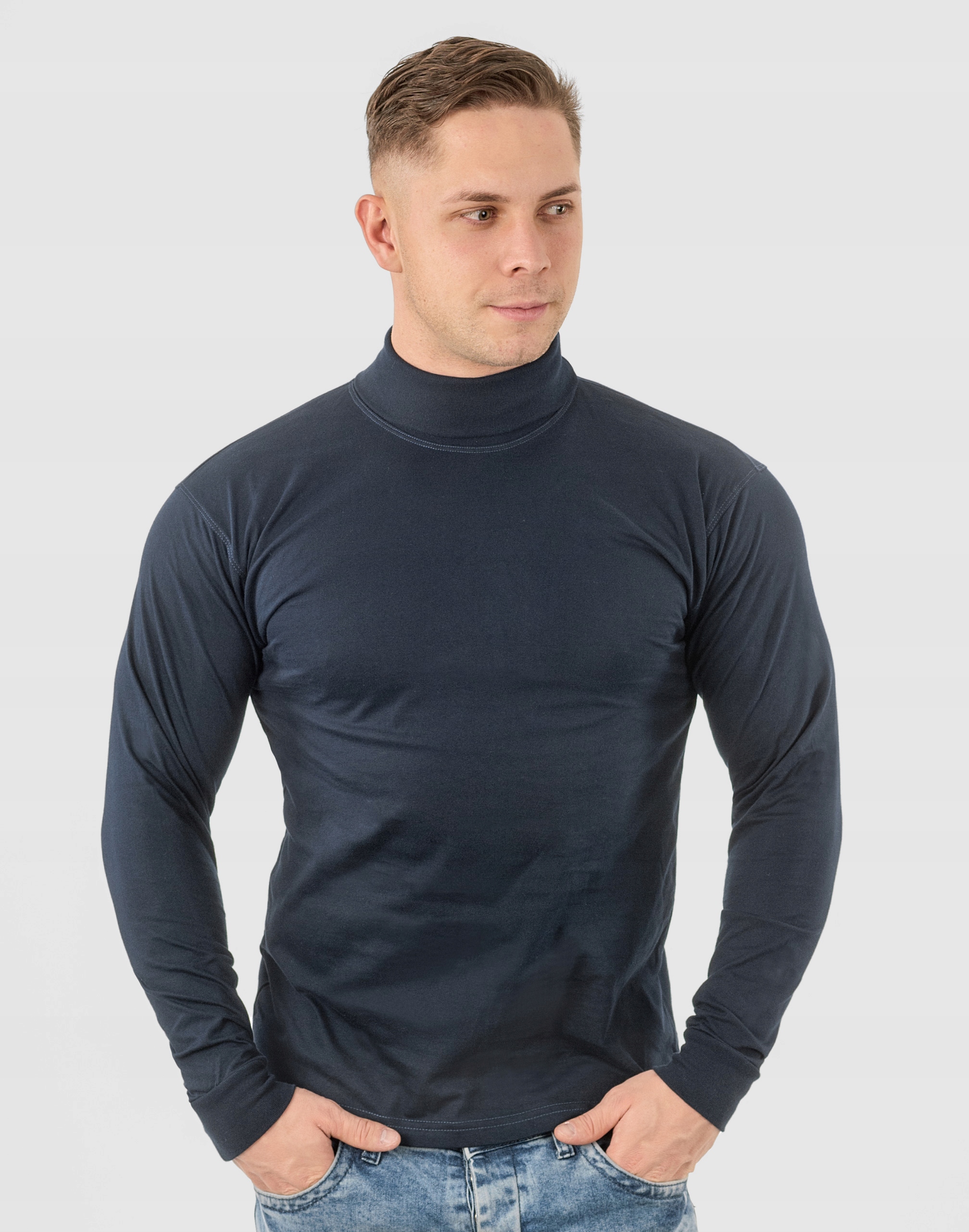 Elegancki Sweter Golf Męski Golfy WXM r L granatow Materiał dominujący bawełna