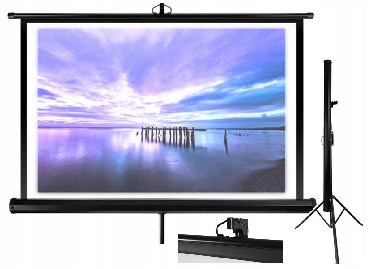60-CALOWY Ekran Projekcyjny Na Statywie – Kino Domowe, Łatwy Montaż