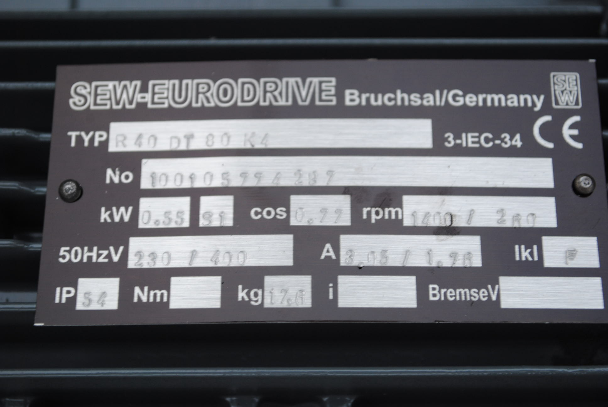 Motoreduktor 0.55kw. 260obr./min.. Firmy SEW Marka SEW Eurodrive