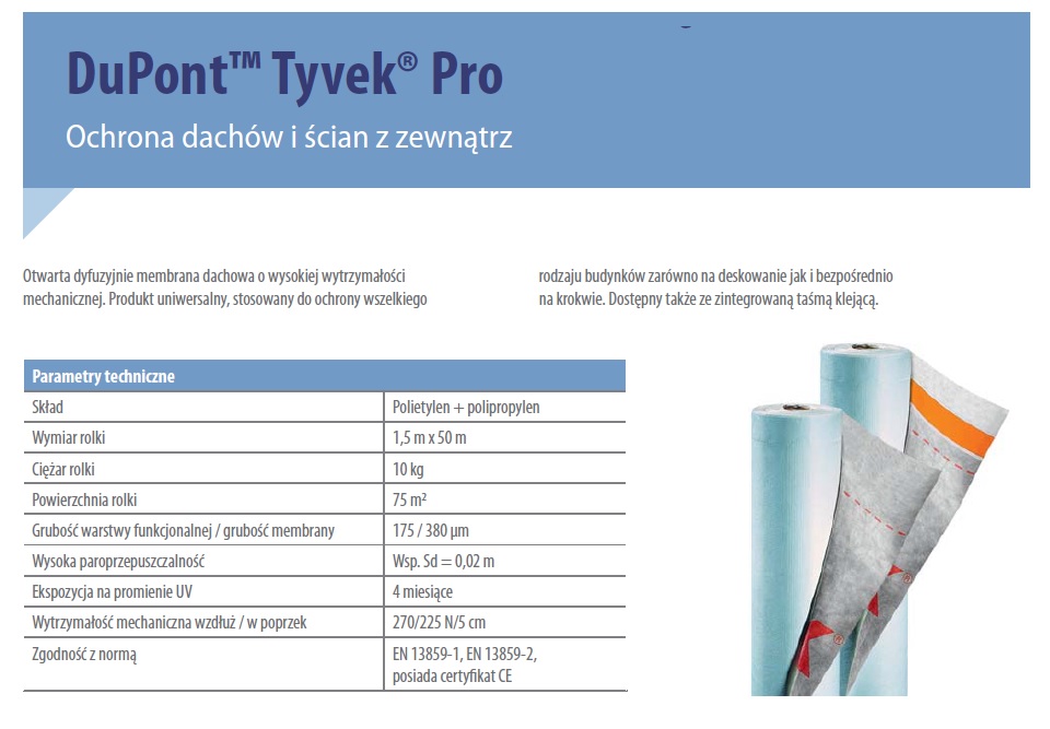 Folia Membrana Dachowa TYVEK PRO - szybka dostawa Kod producenta 10-062