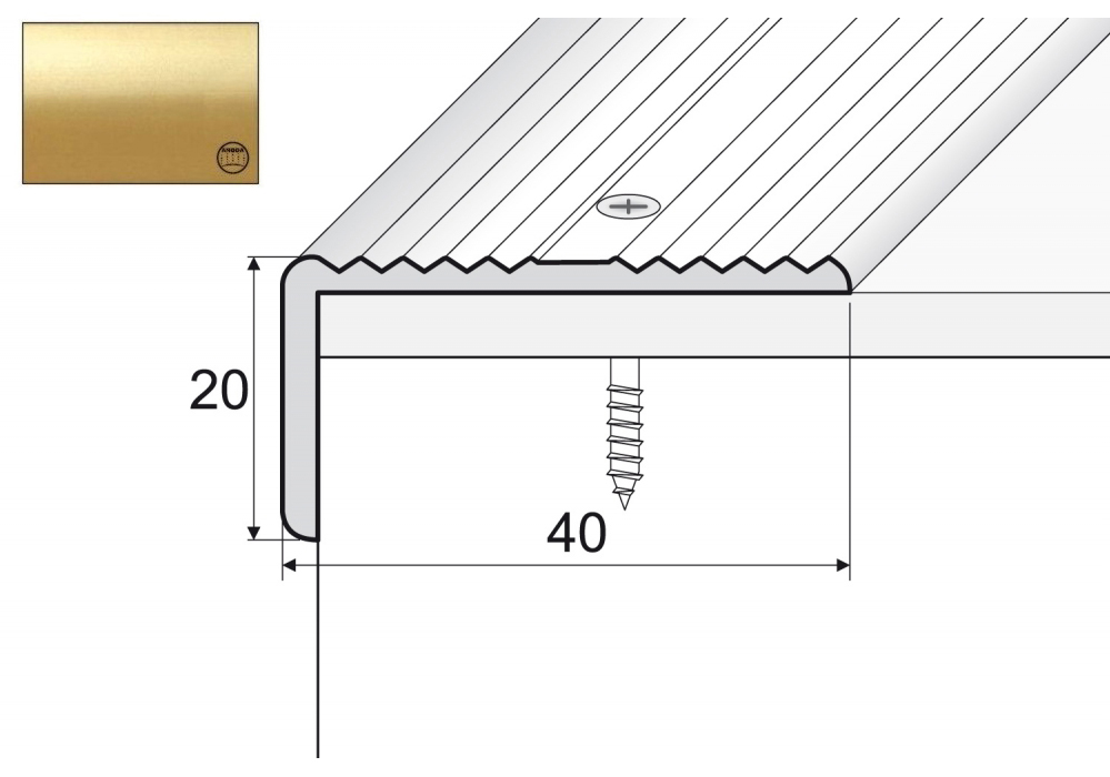 

Kątownik aluminiowy A33, 120cm Złoto 40x20mm