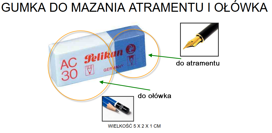 niebieska do pióra, biała do ołówka - GUMKA 2w1 Bohater Inny