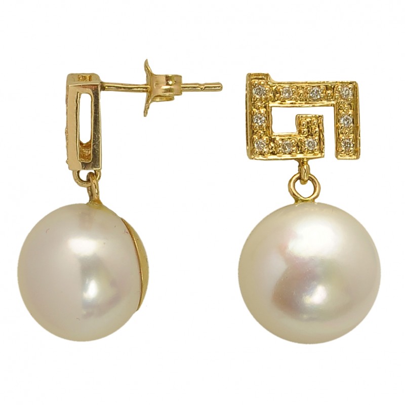 Zlaté Náušnice S Perlou A Brilianty – Nefretete