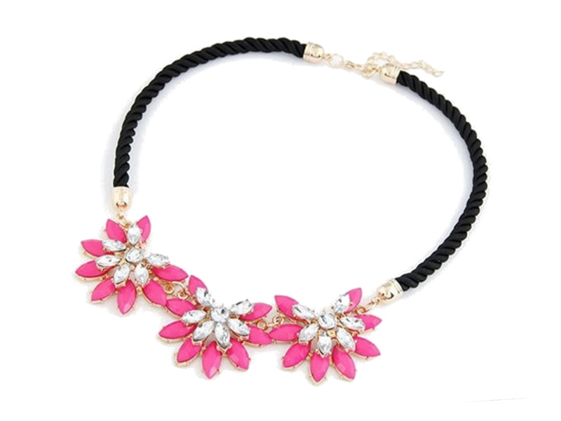 

Naszyjnik Kolia Kwiaty Różowe Cyrkonie Choker Boho