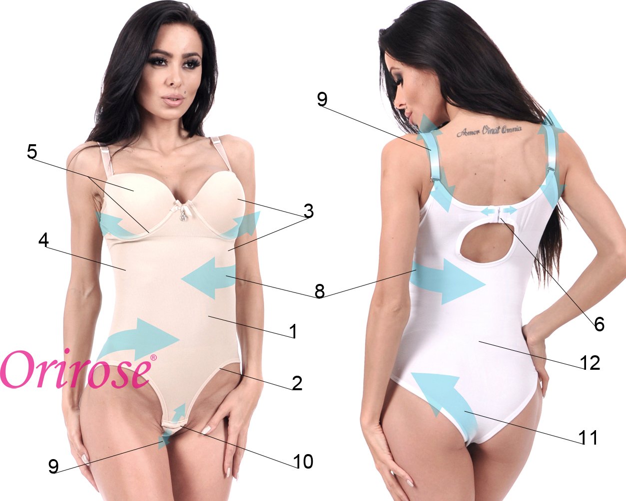 Orirose bezszwowe BODY mocno WYSZCZUPLAJĄCE MODELUJĄCE brzuch talię PUSH-UP Kod producenta 0181