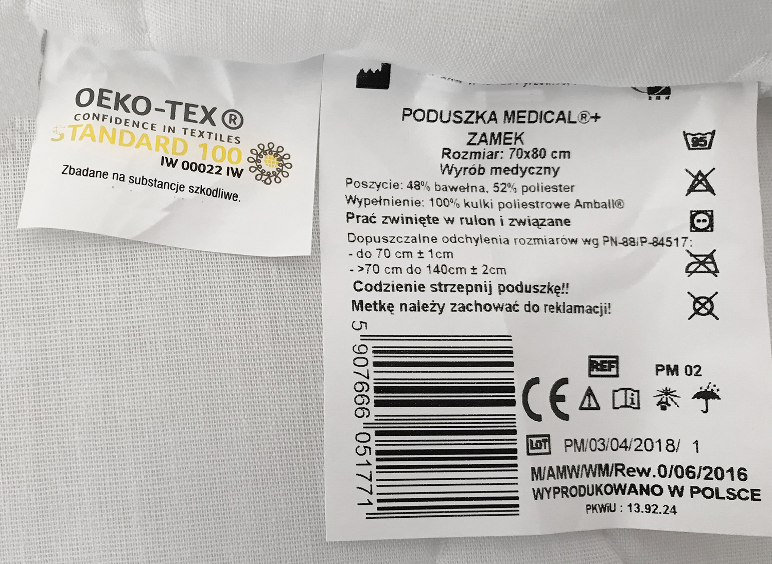 PODUSZKA MEDICAL 70x80 ANTYALERGICZNA poduszki DO SPANIA NA ZDROWY SEN Szerokość produktu 70 cm