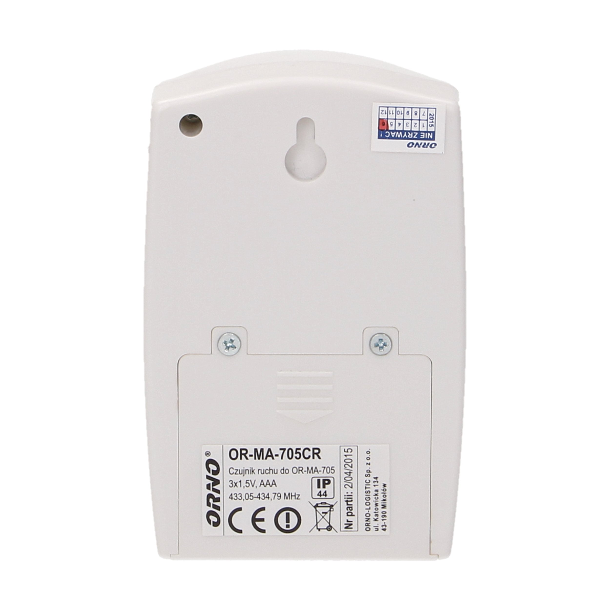 CZUJNIK RUCHU BEZPRZPRZEWODOWY ALARM SYGNALIZATOR WEJŚCIA NA BATERIE IP44 Waga produktu z opakowaniem jednostkowym 0.31 kg
