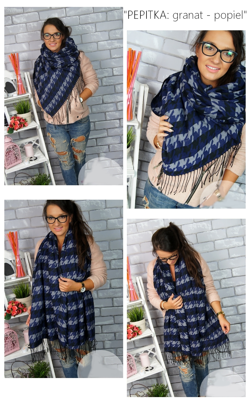 CIEPŁY SZAL Chusta frędzle MODNA PEPITKA - KOLORY Rodzaj inny