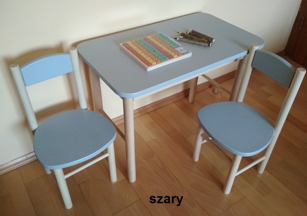 STOLIK + 2 KRZESEŁKA drewniane DLA DZIECI - KOLORY Długość stołu 68 cm