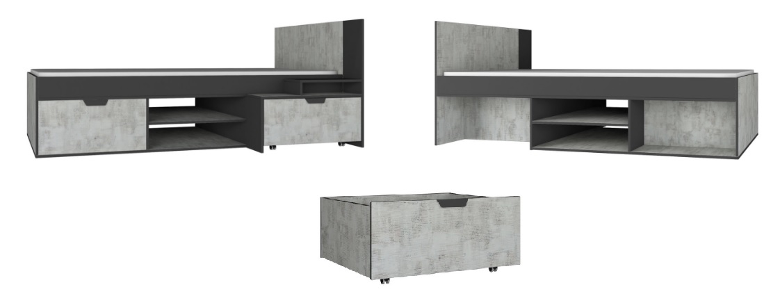 Łóżko -MEBLE MŁODZIEŻOWE System Bolo Wysoka Jakosc Kolor szary