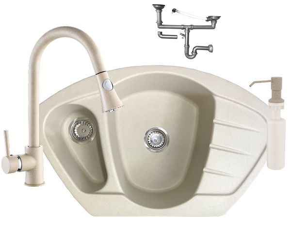 

Zlewozmywak Granitowy Narożny+bateria Compact