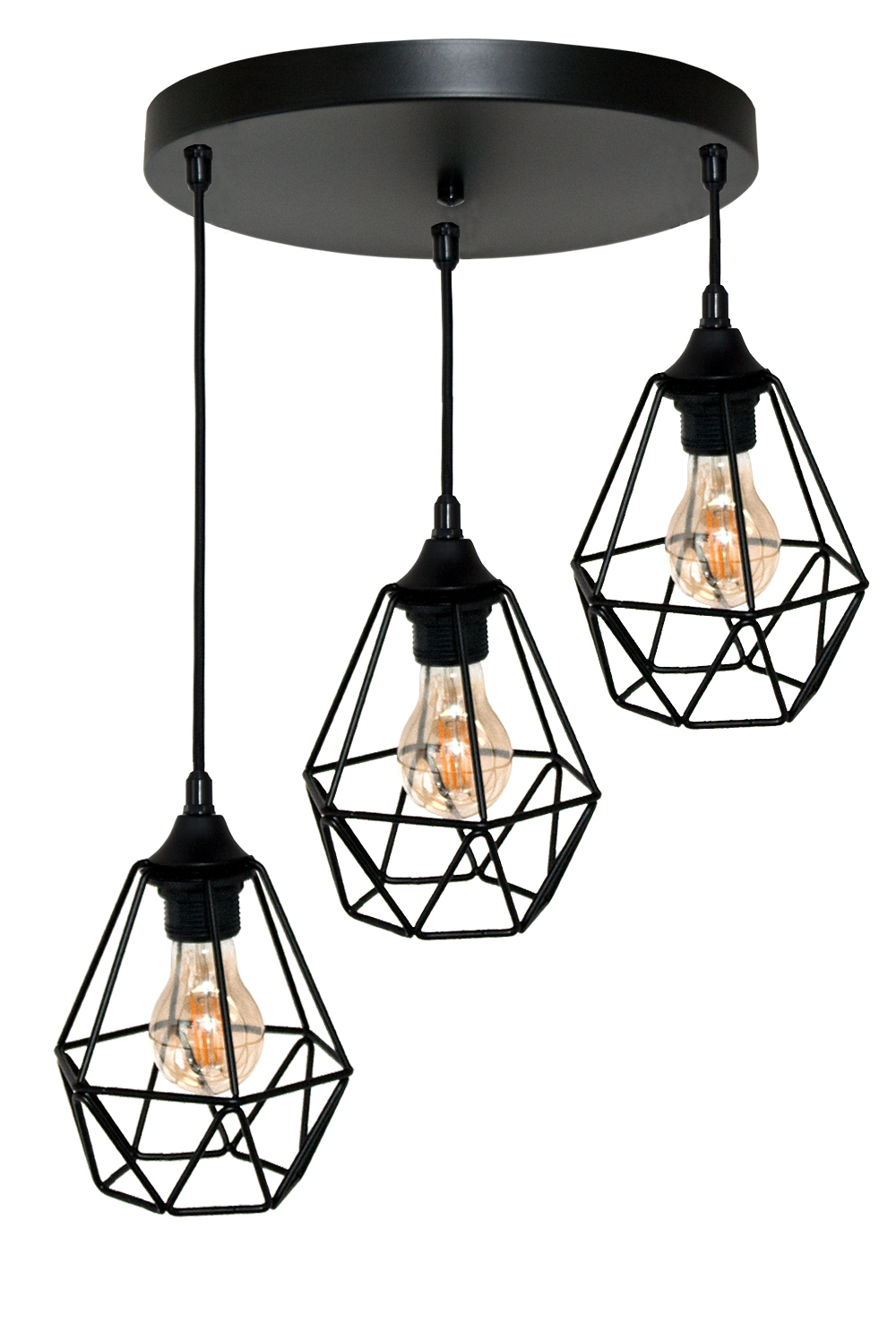 Závěsná stropní lustrová lampa Diamond 3, černá, loftová Led stropní lampa