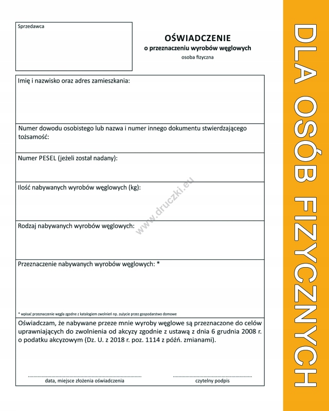 

Oświadczenie o Przeznaczeniu Wyrobów Węglowych