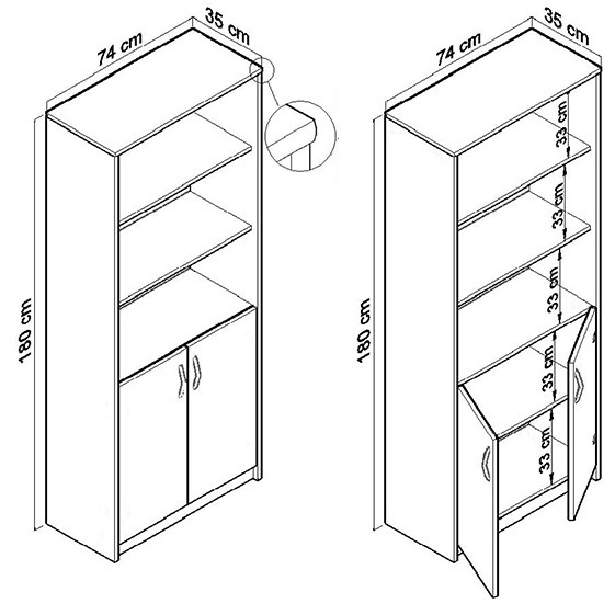 Regał biurowy szafa szafka na książki R7 SONOMA ROB Głębokość mebla 35 cm