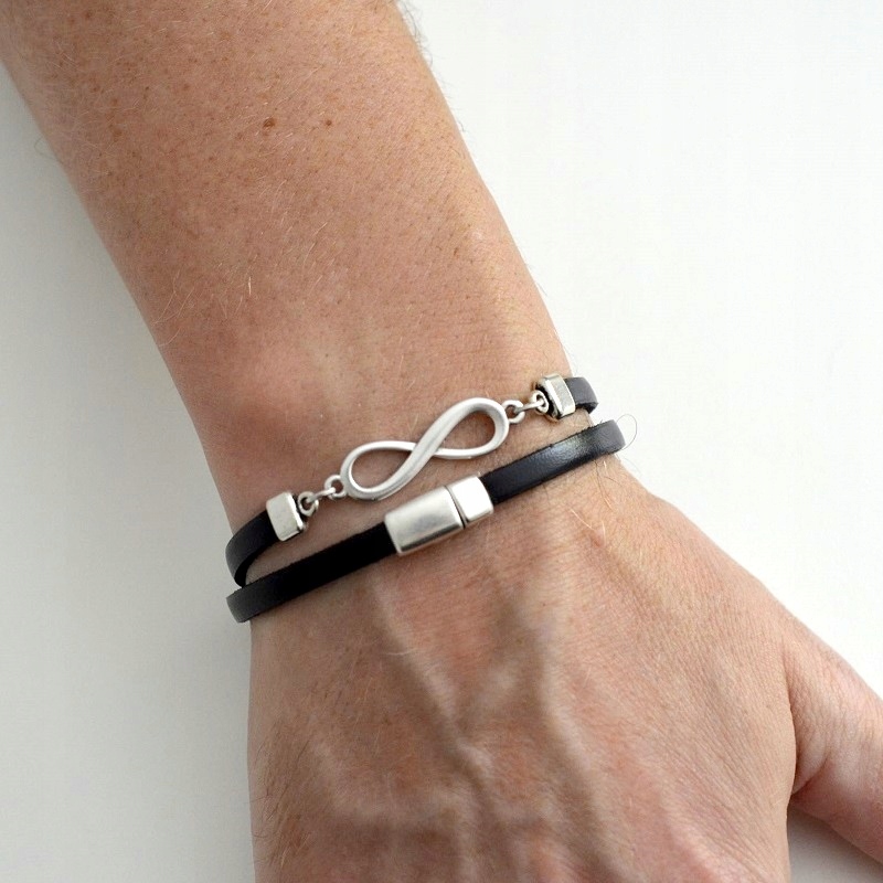 

Infinity bransoletka czarna skórzana 5mm męska