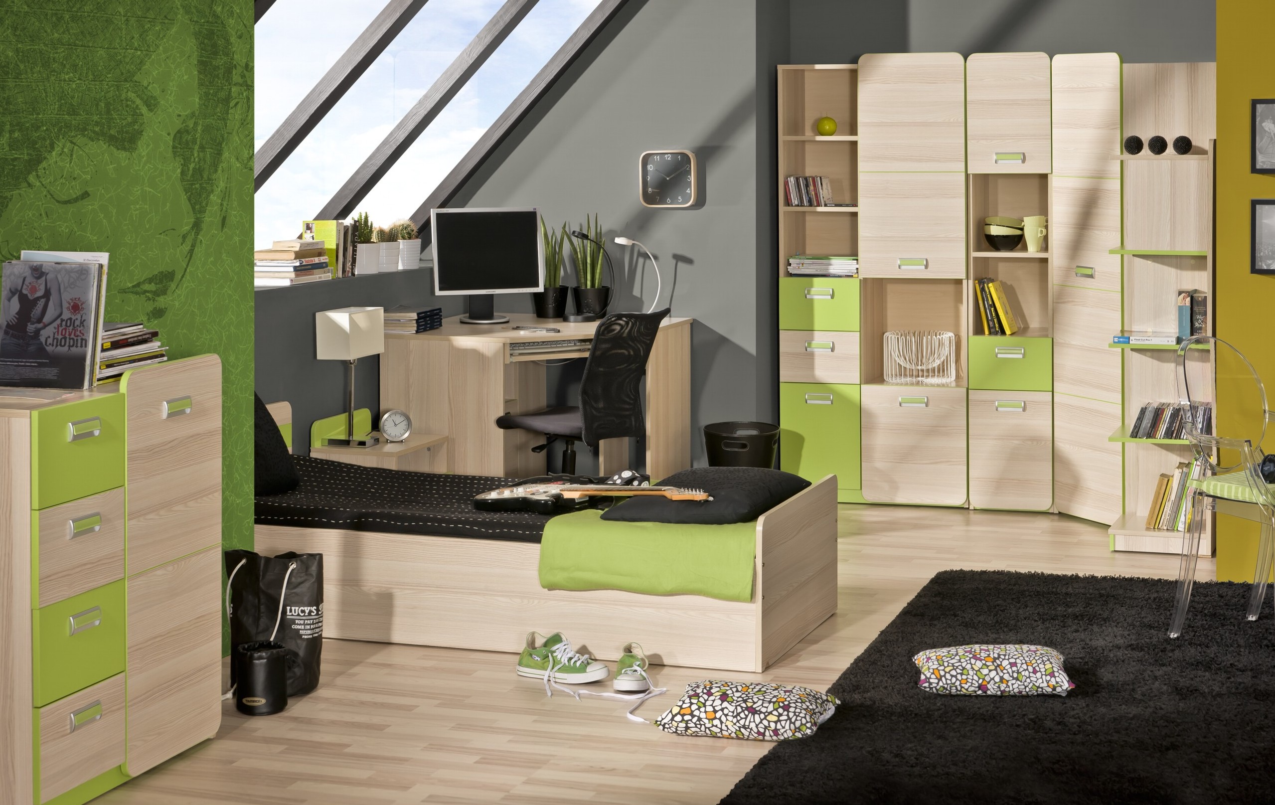 мебель LORENTO стенка ЛОР#8 ясень / зеленый