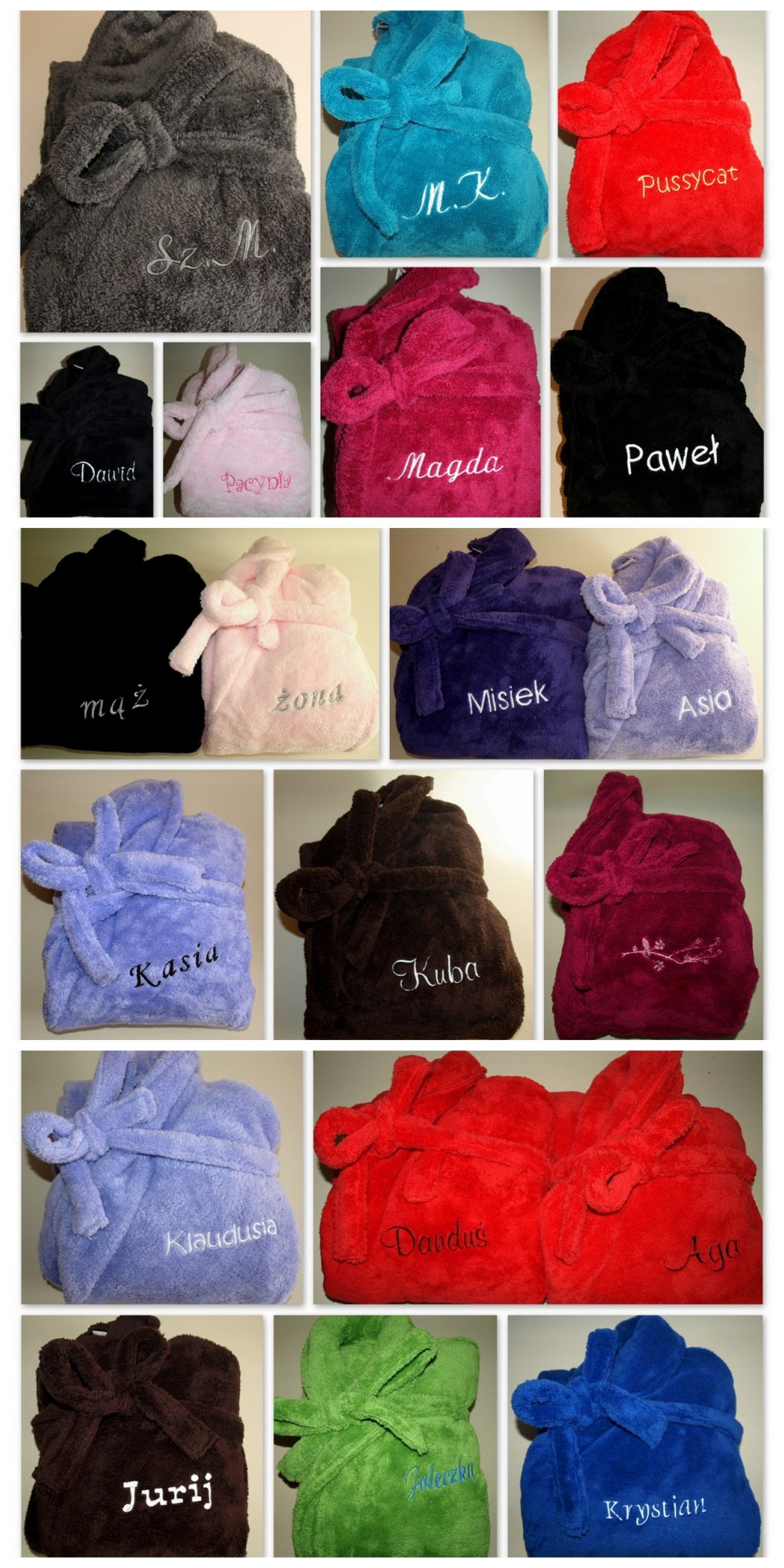 SZLAFROK Damski Męski z HAFTEM imienia r. S M L XL Długość do połowy łydki