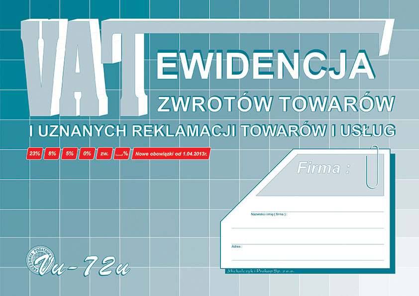 

Ewidencja zwrotów towarów i reklamacji A4 Vu-72u