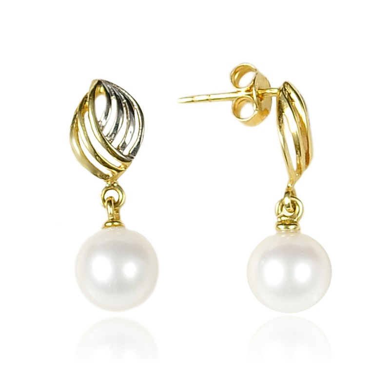 Zlaté Náušnice S Pravými Bílými Perlami