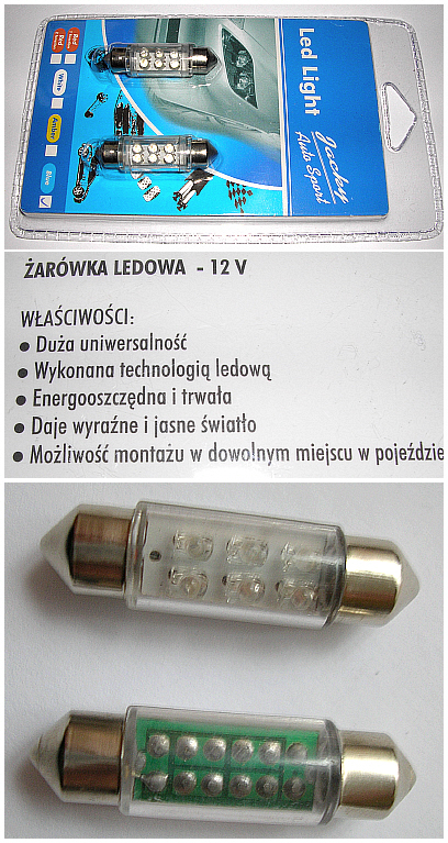 ŻARÓWKI - LED - RURKOWE 36mm 6 LED BIALE ! -12V Numer katalogowy części L024W