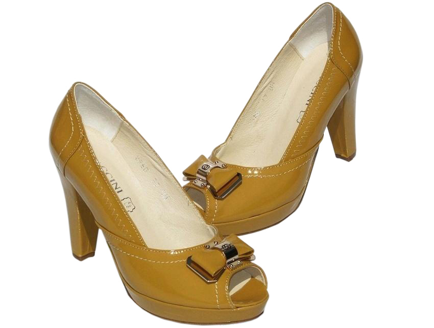 

czółenka skórzane na obcasie półbuty buty Peep Toe