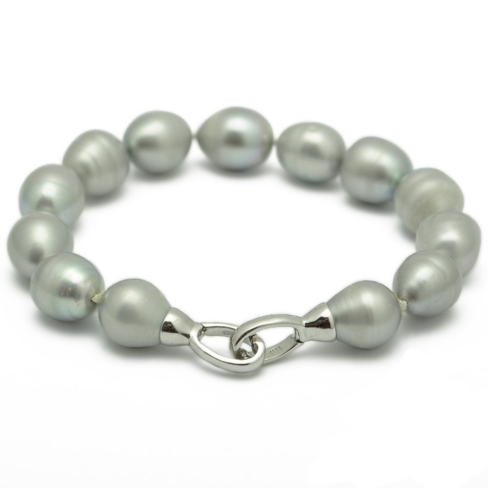 Stříbrný Náramek S Šedými Perlami Ve Tvaru Slzy
