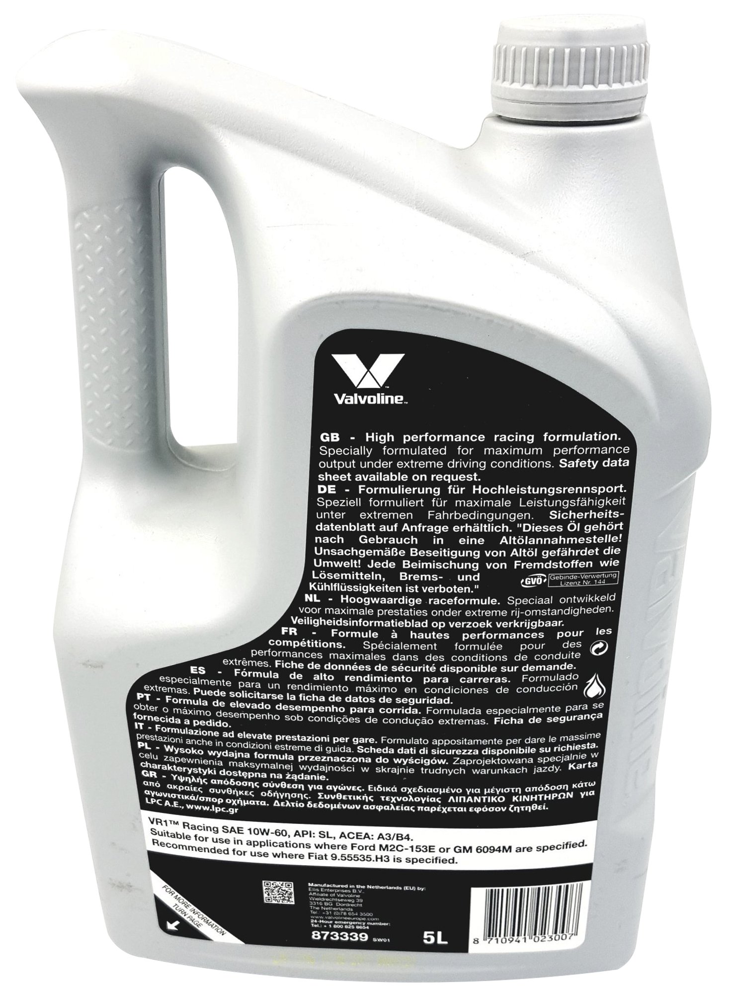 Olej silnikowy Valvoline VR1 Racing 5 l 10W-60 Kod producenta 873339