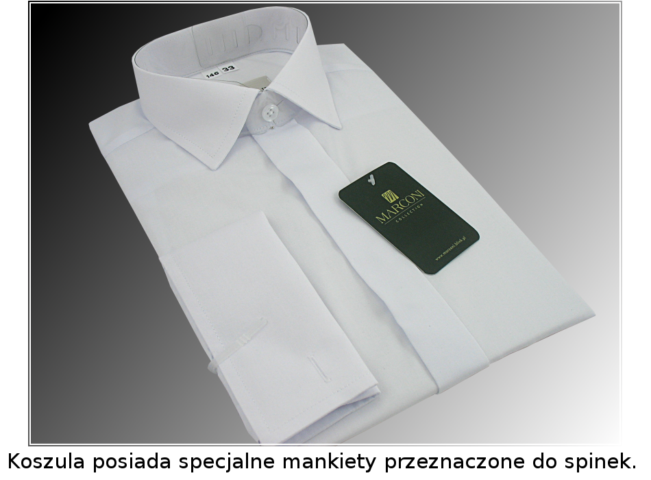 BIAŁA KOSZULA do SPINEK na SPINKI MARCONI roz.146 Rozmiar (new) 146 (141 - 146 cm)