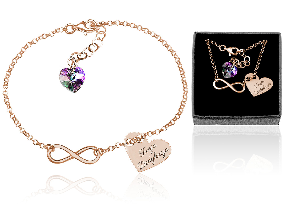 

Infinity Serce Z Kr. Swarovski Grawer Różowe Złoto