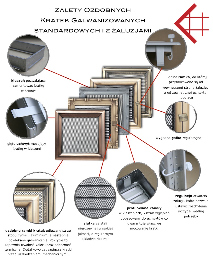 Kratka kominkowa 17x30cm RUSTYKALNA Z ŻALUZJĄ Typ kratki ozdobna