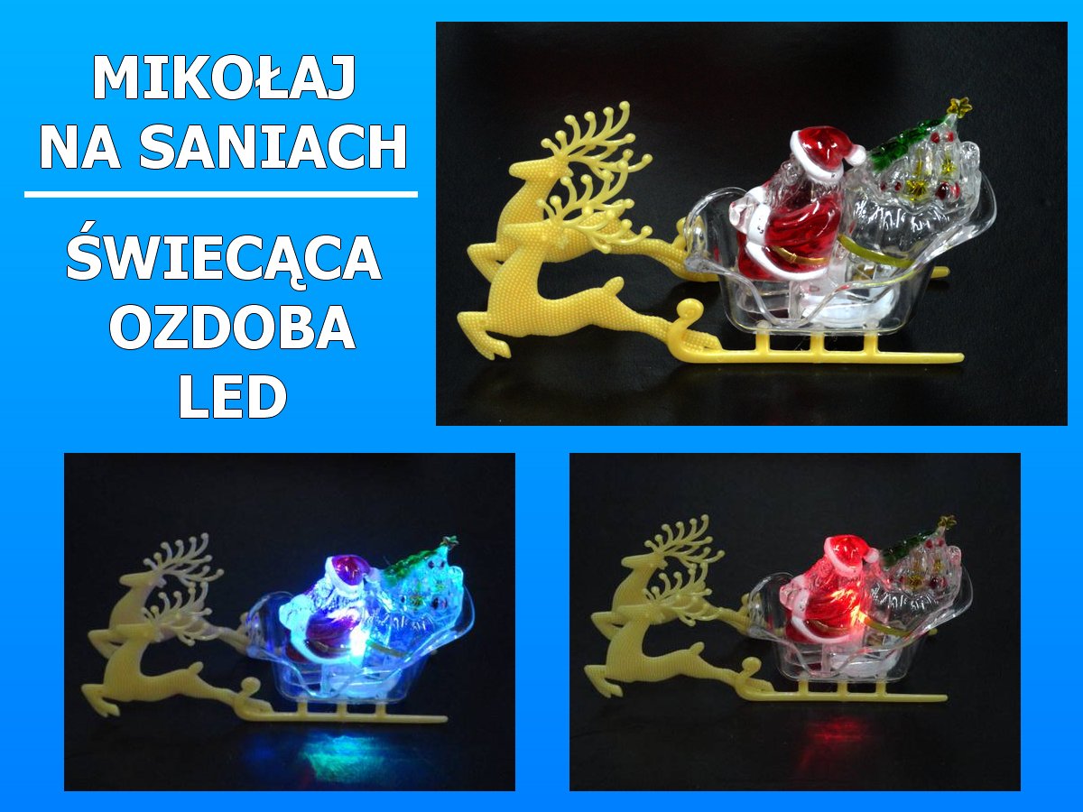 MIKOŁAJ NA SANIACH - ŚWIECĄCA OZDOBA LED 7183 (BR) Motyw mikołaj
