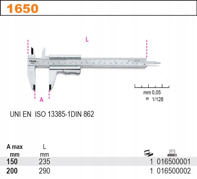 SUWMIARKA UNIWERSALNA BETA 0-200MM 1650/200 EAN (GTIN) 8014230753966