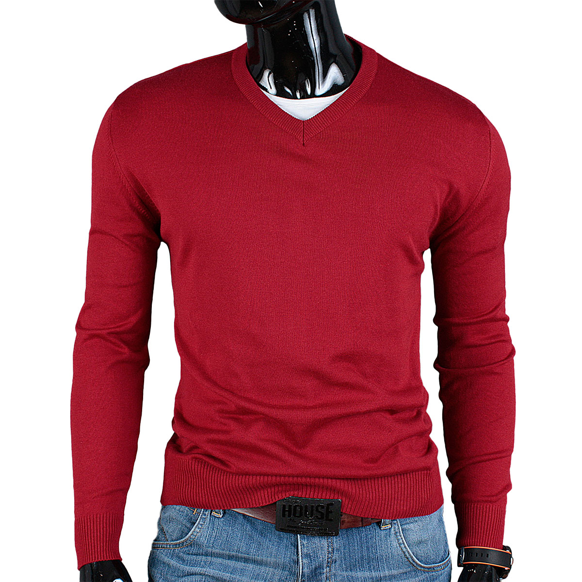 

Sweter w Serek CD01 Produkt Polski Czerwony____L