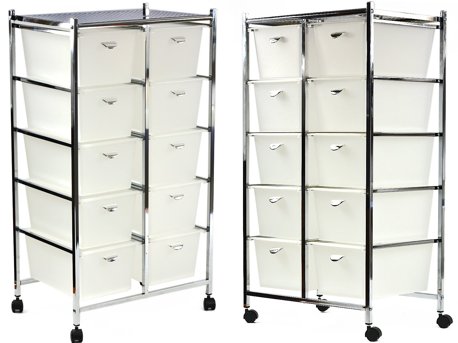 REGAŁ SZAFKA ŁAZIENKOWA NA KÓŁKACH Z 10 SZUFLADAMI Kolor frontów biały