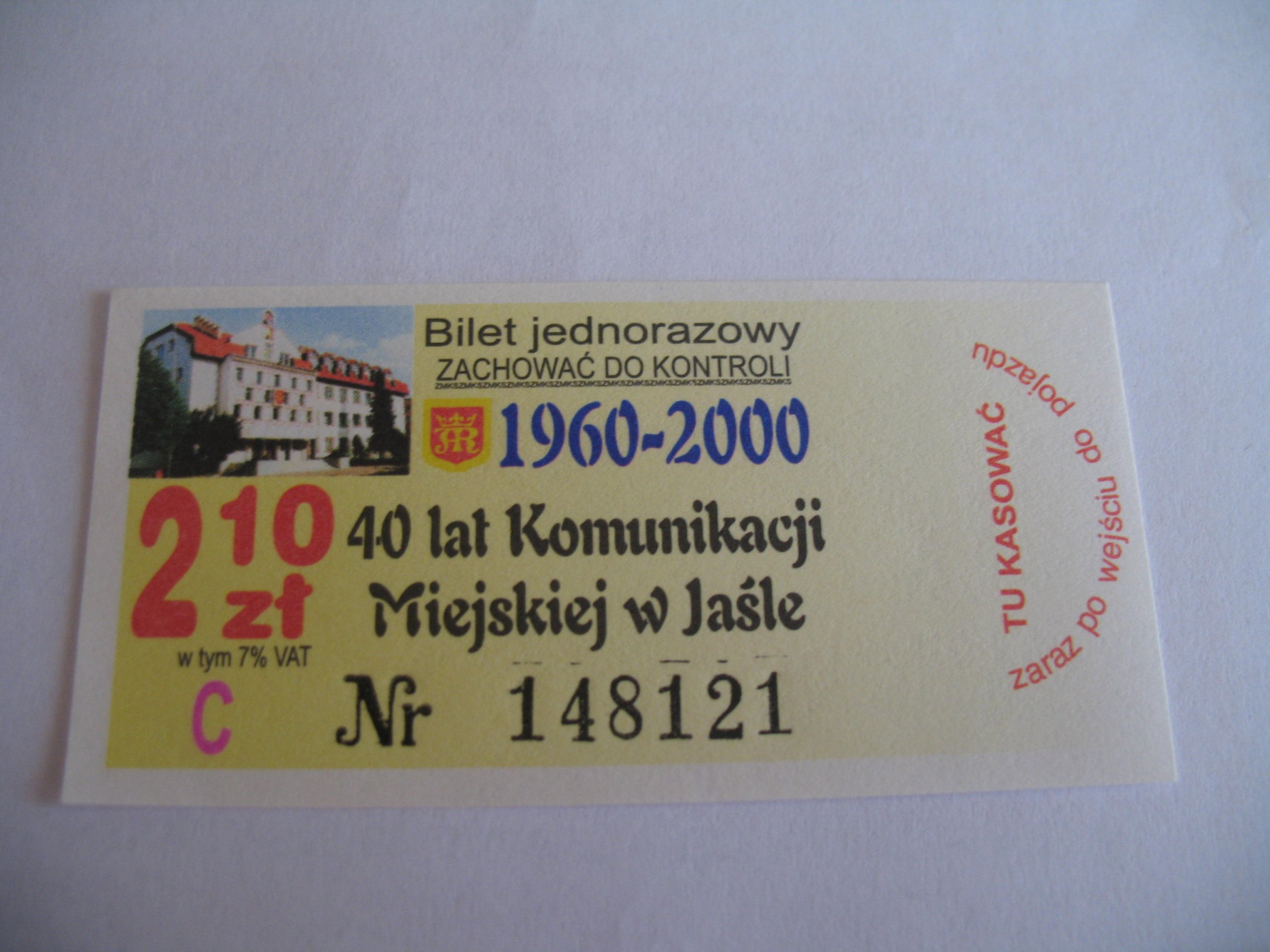 Bilet Jasło 210 Piękny Okolicznościowy Bilet Jasło 210 Piękny Okolicznościowy