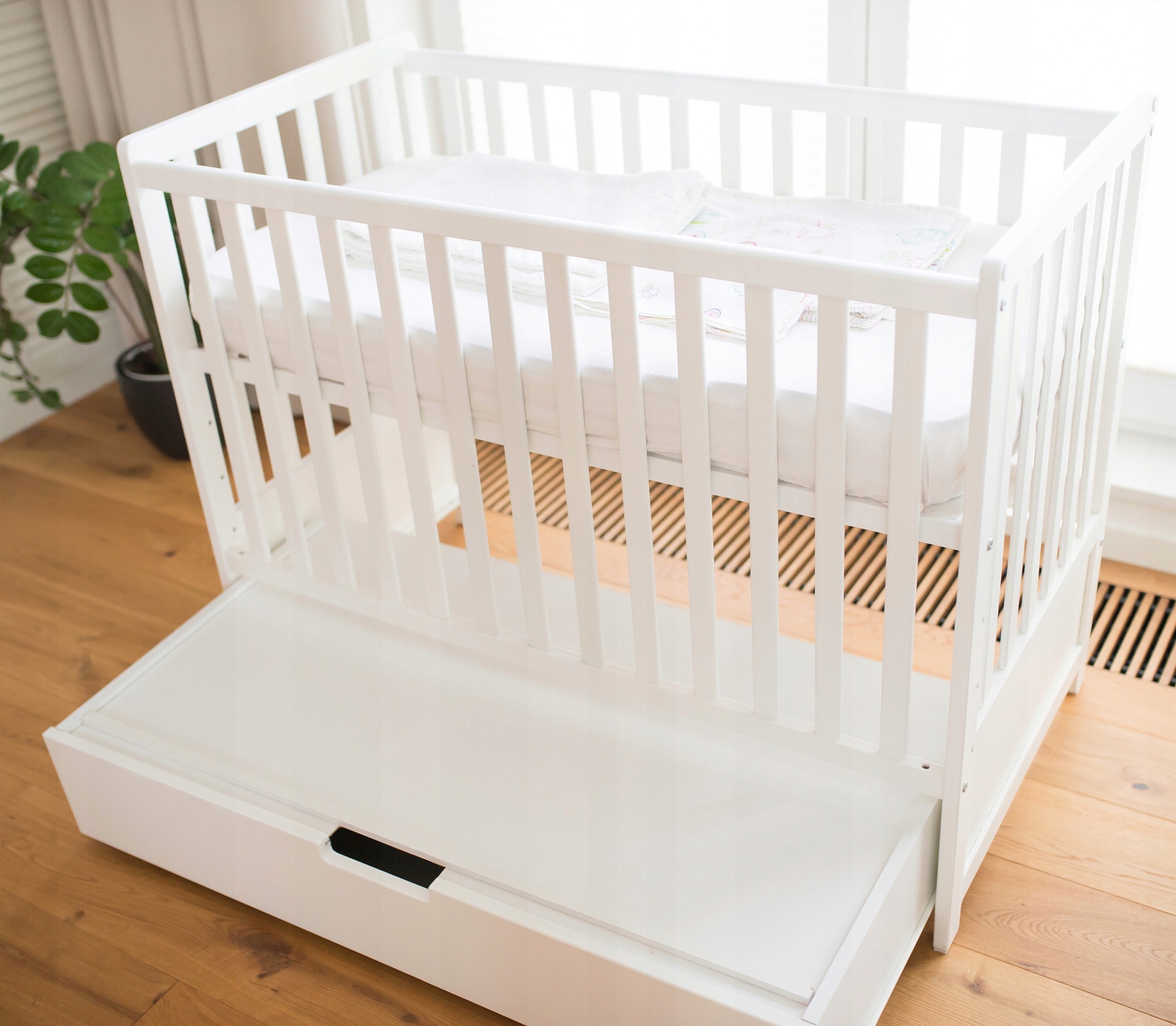 Bukowe Łóżeczko WISAD 120/60 szuflada materac biał - 7607527742