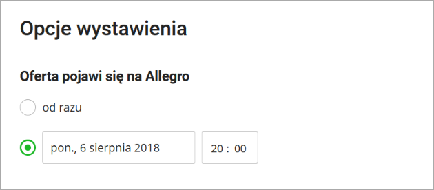 opcje wystawienia