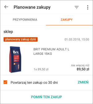 planowane zakupy