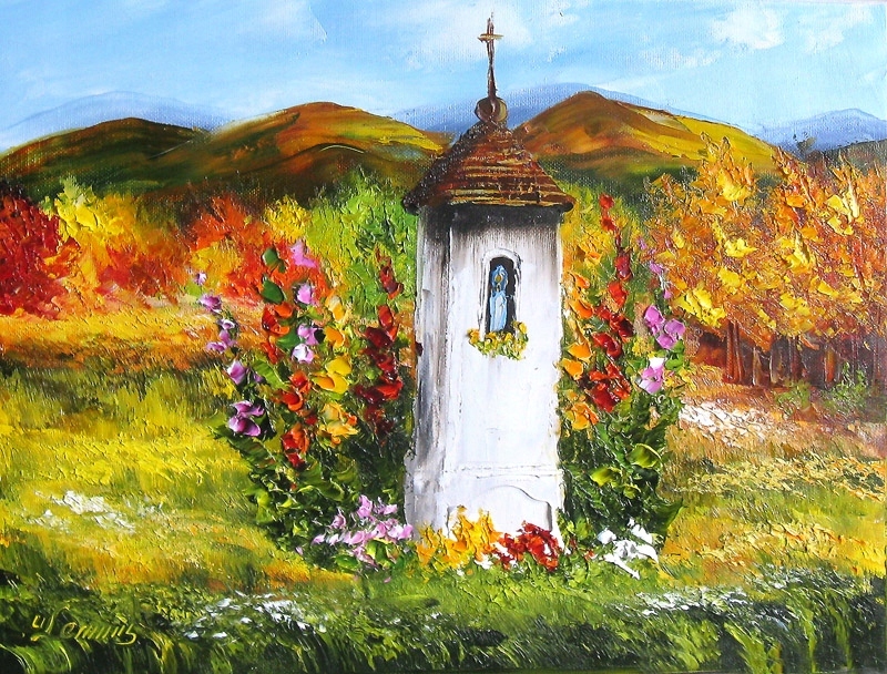 U.Lemańska KAPLICZKA W GÓRACH obraz olejny 30x40