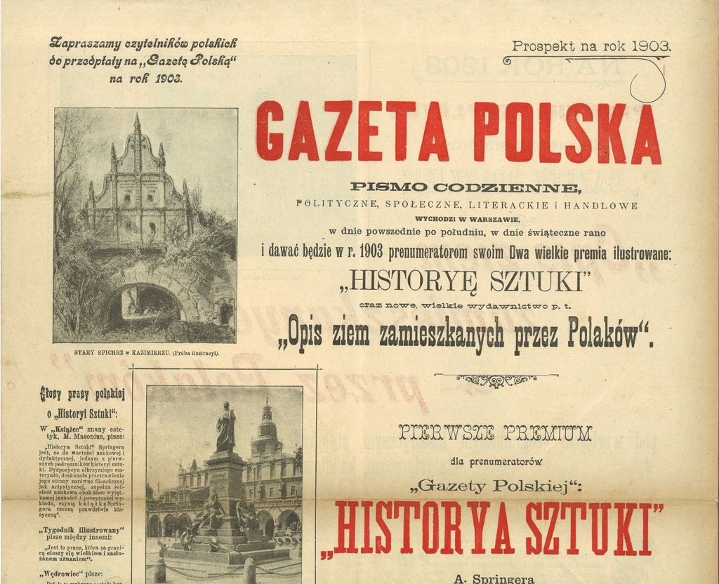 PLAKAT REKLAMOWY GAZETA POLSKA 1903 PIĘKNY